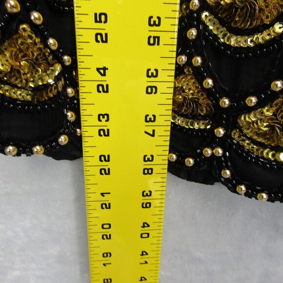 Laurence Kazar Black Gold Beaded Sequin Evening Dress Mini Short Sleeve Silk S - Picture 11 of 13